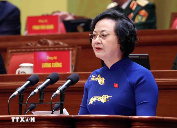  Đồng chí Phạm Thị Thanh Trà, Ủy viên Trung ương Đảng, Ủy viên Ban Thường vụ Đảng ủy Chính phủ, Phó Thủ tướng Chính phủ, tham luận về vấn đề: Xây dựng Chính phủ “Kiến tạo phát triển, liêm chính, hành động quyết liệt, phục vụ Nhân dân." (Ảnh: TTXVN) 