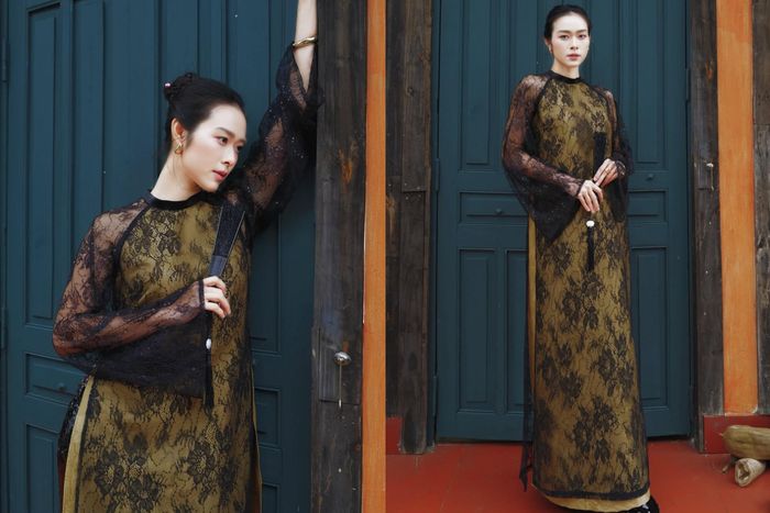 Áo dài phối ren. Ảnh: Diệp Bảo Ngọc