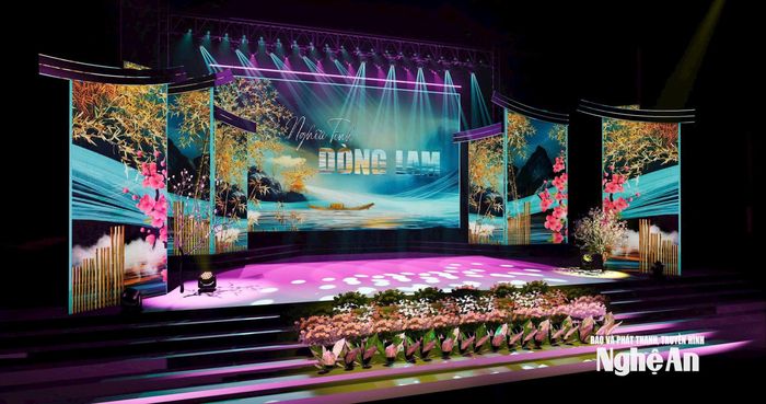 Thiết kế sân khấu "Nghĩa tình dòng Lam - Xuân Bính Ngọ 2026".
