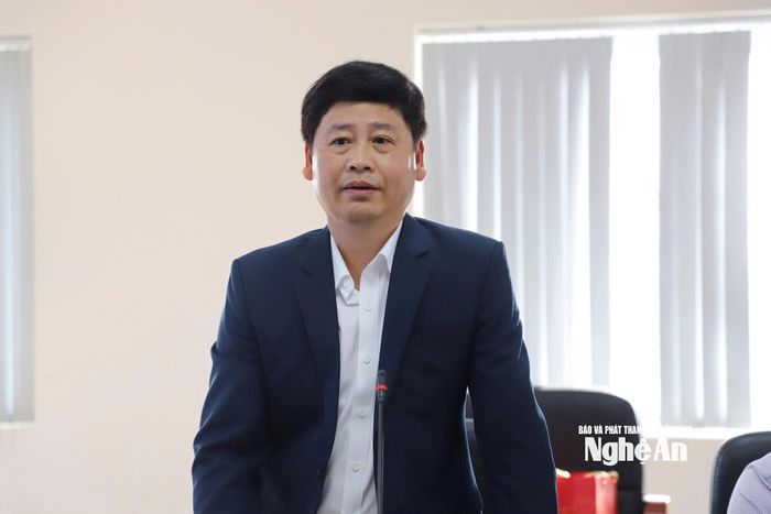 Đồng chí Trần Minh Ngọc - Giám đốc Báo và PTTH Nghệ An phát biểu tại buổi làm việc. Ảnh: Thùy Dương