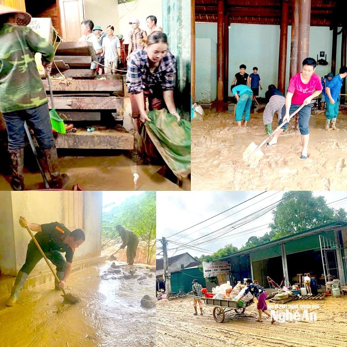 Các thôn, bản, lực lượng “4 tại chỗ” của xã Yên Hòa chung tay khắc phục hậu quả bão số 10. Ảnh tư liệu: PV