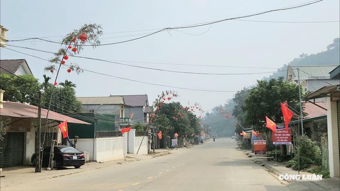 Dọc theo tỉnh lộ 316 đoạn qua xã Hương Cần, hàng loạt cây nêu được người dân dựng lên để đón Tết - Ảnh: Phùng Thọ.