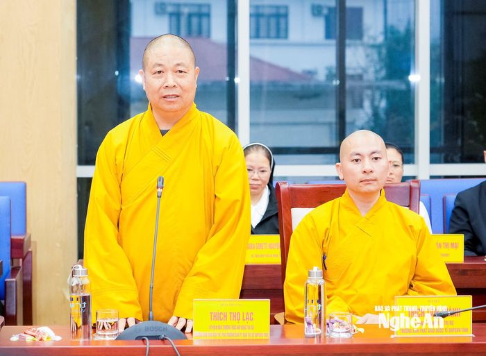 Hòa thượng Thích Thọ Lạc trân trọng cảm ơn sự quan tâm của cấp ủy, chính quyền, các cơ quan, đơn vị, tổ chức đến đời sống tín ngưỡng tâm linh của Phật giáo, các hoạt động của Phật giáo. Ảnh: Phạm Bằng