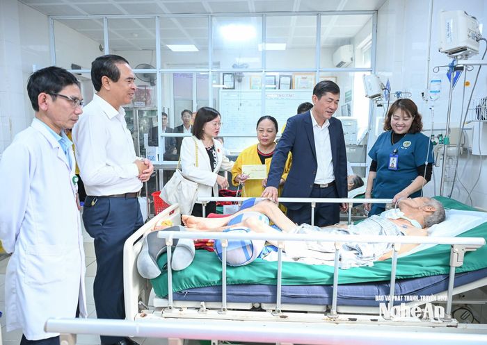 Đại biểu Quốc hội thăm, chúc Tết bệnh nhân Khoa Hồi sức tích cực, Bệnh viện Đa khoa TP. Vinh. Ảnh: Thành Cường
