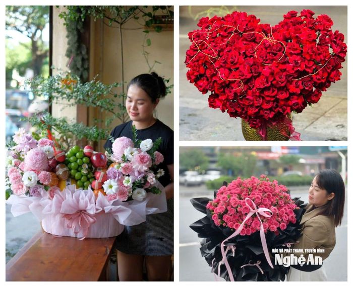 Valentine trùng đúng thời điểm cao điểm chuẩn bị Tết nên hoa tươi rất đa dạng, giá hoa hồng, nhất là hoa hồng đỏ tăng mạnh. Ảnh: T.P