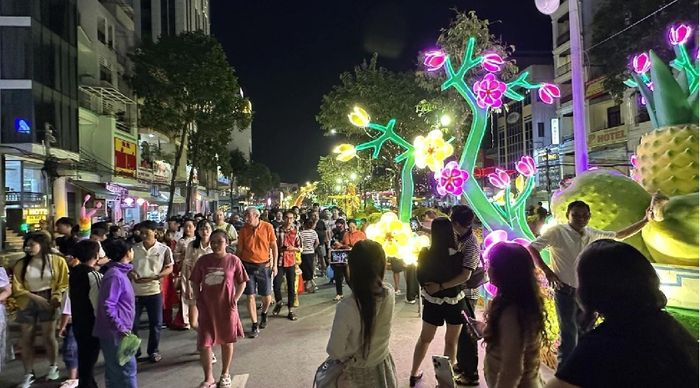 Đường hoa Xuân Bính Ngọ 2026 lắp đặt hơn 30 mô hình lớn, nhỏ, sử dụng trên 50.000 giỏ hoa các loại. Ảnh: Vov