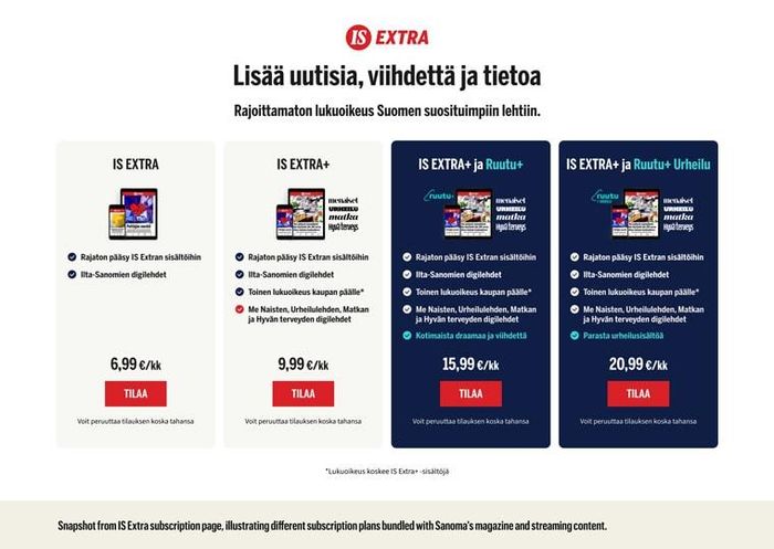 Trang giới thiệu các gói IS Extra với nhiều mức giá và quyền truy cập nội dung khác nhau.