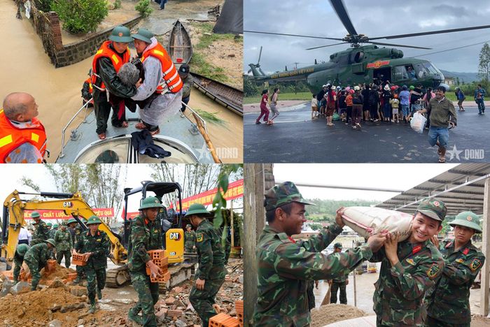 Trong những lúc nguy nan, gian khó luôn có bộ đội, công an, dân quân tự vệ làm nòng cốt, tiên phong, xung kích, hết mình ứng cứu, giúp đỡ nhân dân khắc phục hậu quả thiên tai.