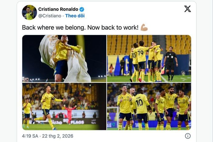 Ronaldo đăng thông điệp về gắn bó lâu dài với bóng đá Ả Rập Xê-út hôm 22/2.