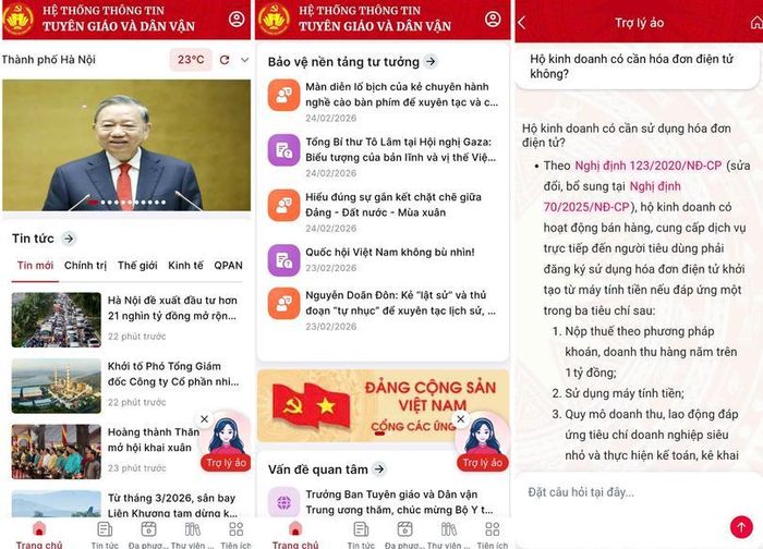 Giao diện ứng dụng Tuyên giáo và Dân vận (ảnh chụp màn hình ứng dụng).