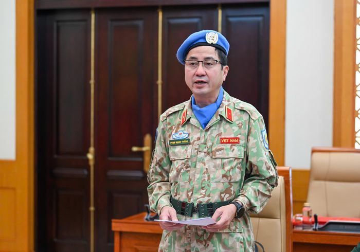 Cục trưởng Cục Gìn giữ hòa bình Việt Nam, Thiếu tướng Phạm Mạnh Thắng phát biểu