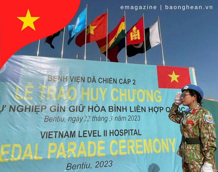 Thiếu tá Bùi Thị Thúy Hằng trong thời gian thực hiện nhiệm vụ tại Nam Sudan. Ảnh: NVCC