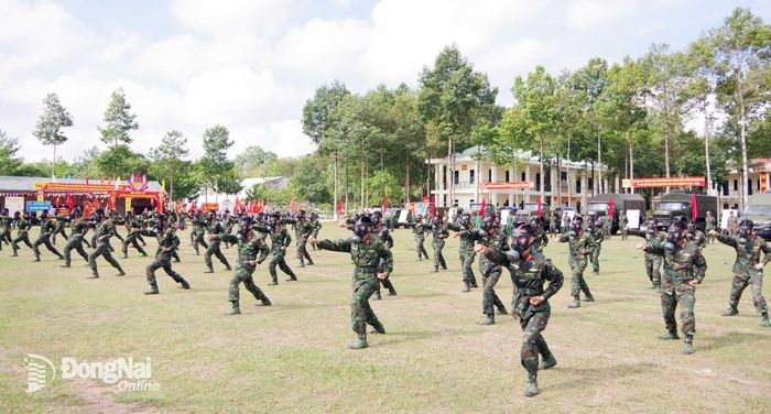 Màn biểu diễn kỹ năng phòng hóa của bộ đội Lữ đoàn 87. Ảnh: ĐVCC