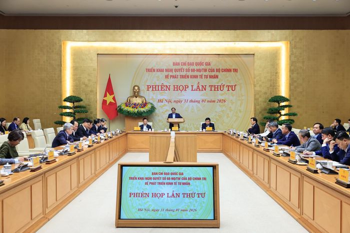 Thủ tướng Phạm Minh Chính, Trưởng Ban Chỉ đạo quốc gia triển khai Nghị quyết số 68-NQ/TW, chủ trì Phiên họp lần thứ tư của Ban Chỉ đạo ngày 31/1/2026 - Ảnh: VGP/Nhật Bắc