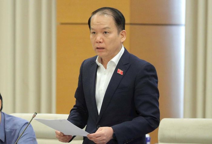 Chủ nhiệm Ủy ban Pháp luật và Tư pháp Hoàng Thanh Tùng trình bày Báo cáo thẩm tra Luật sửa đổi, bổ sung một số điều của Luật Trợ giúp pháp lý.