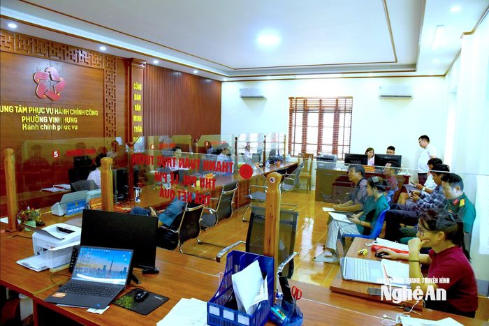 Trụ sở UBND xã Nghi Kim (cũ) được sử dụng làm trụ sở UBND và Trung tâm Phục vụ hành chính công phường Vinh Hưng. Ảnh: Hoài Thu