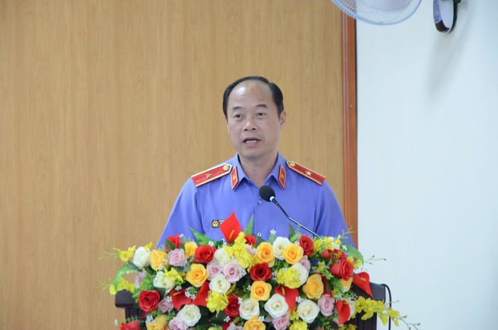 Viện trưởng Viện Kiểm sát nhân dân tỉnh Khánh Hòa Bùi Mạnh Cường trình bày chương trình hành động