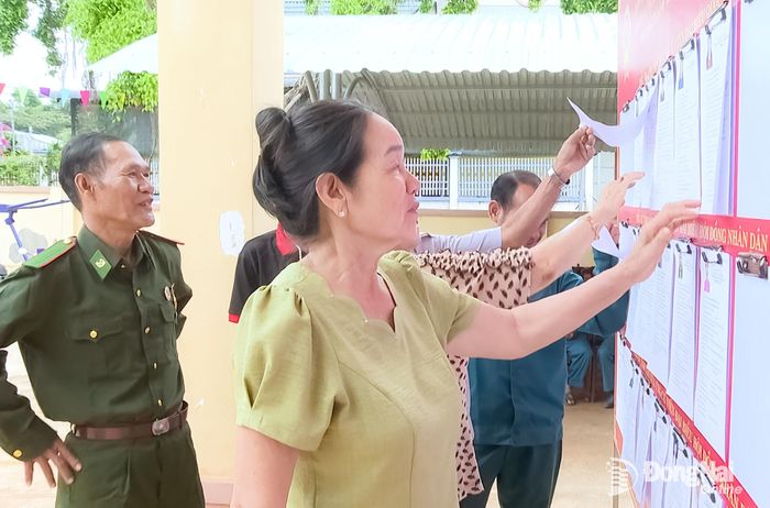 Cử tri tại xã Bù Gia Mập, tỉnh Đồng Nai tìm hiểu danh sách các ứng cử viên. Ảnh: Trung Quang