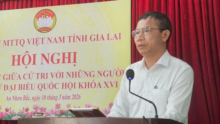  Ứng cử viên Đồng Ngọc Ba phát biểu tiếp thu ý kiến của cử tri. Ảnh: ĐVCC 