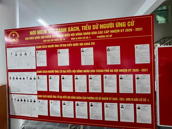 Khu vực dán danh sách và tiểu sử trích ngang của các ứng cử viên để người dân dễ tiếp cận. Ảnh: Tuyết Minh