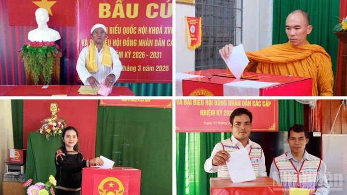Cử tri các dân tộc, tôn giáo tại Lâm Đồng bỏ phiếu bầu cử.