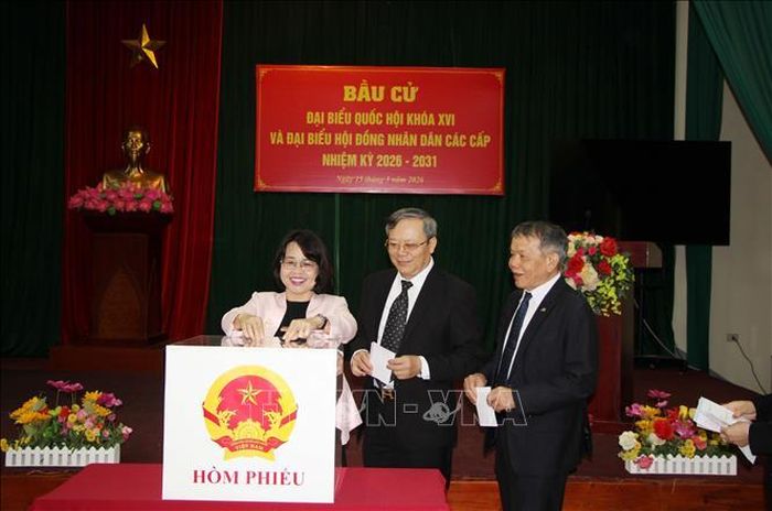 Các cử tri khu vực bỏ phiếu số 9, phường Tô Hiệu, tỉnh Sơn La bỏ phiếu bầu đại biểu Quốc hội khóa XVI và đại biểu Hội đồng nhân dân các cấp nhiệm kỳ 2026-2031.