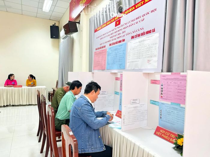 Cử tri nghiên cứu danh sách, tiểu sử tóm tắt người ứng cử và viết phiếu bầu.