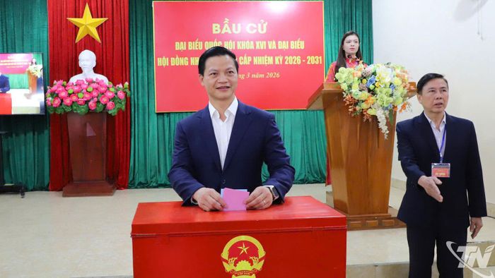 Đồng chí Chủ tịch UBND tỉnh Vương Quốc Tuấn thực hiện quyền bầu cử.