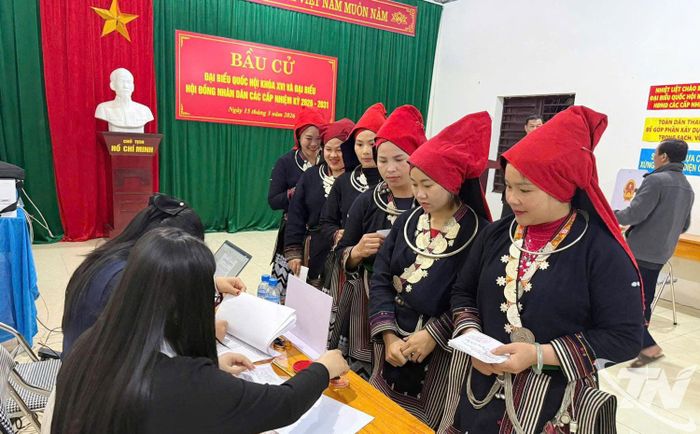 Đồng bào dân tộc Dao ở xã Phong Quang đi bầu cử.