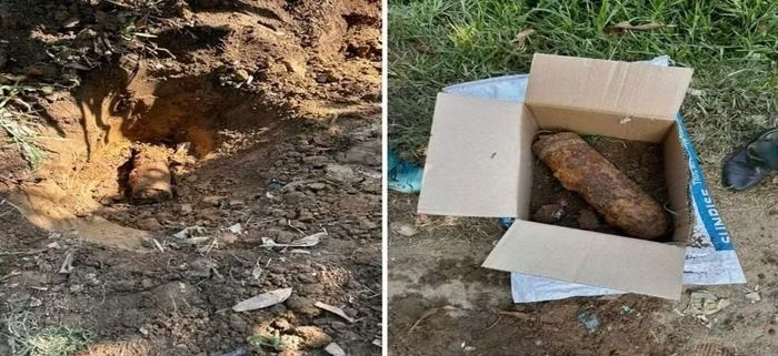 Đạn pháo được đào lên và xử lý an toàn.