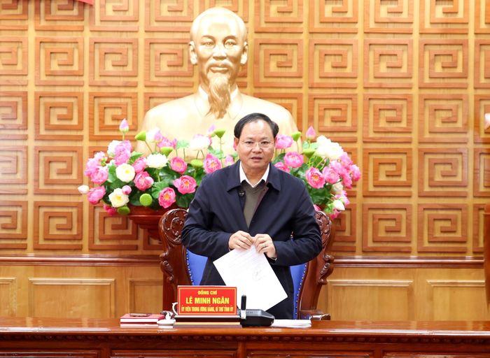 Đồng chí Lê Minh Ngân - Ủy viên Ban Chấp hành Trung ương Đảng, Bí thư Tỉnh ủy, Trưởng Ban Chỉ đạo công tác bầu cử tỉnh phát biểu kết luận cuộc họp.
