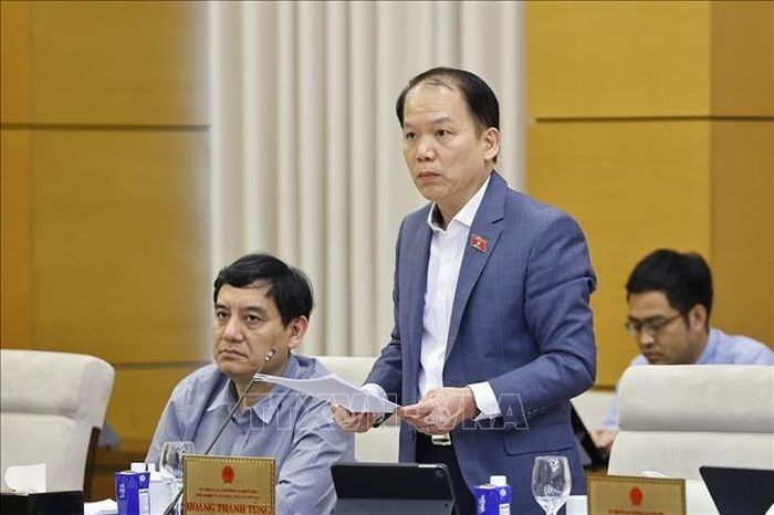Chủ nhiệm Ủy ban Pháp luật và Tư pháp của Quốc hội Hoàng Thanh Tùng phát biểu. Ảnh: Doãn Tấn/TTXVN