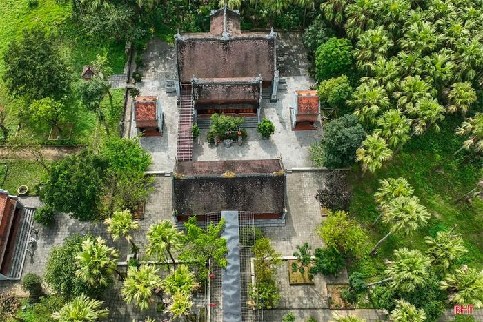  Nhìn từ trên cao, miếu Mây nổi bật giữa một “biển xanh” của cây cọ. 