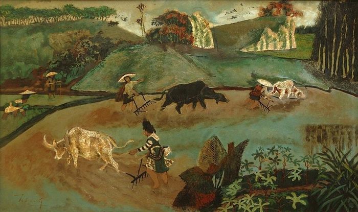 Tranh Hoàng Sùng đằm sâu trải nghiệm nhưng vẫn giữ nguyên tinh thần lạc quan, tươi mới, luôn hướng về vẻ đẹp đời sống và “hồn quê” Việt. Ảnh: BTMT