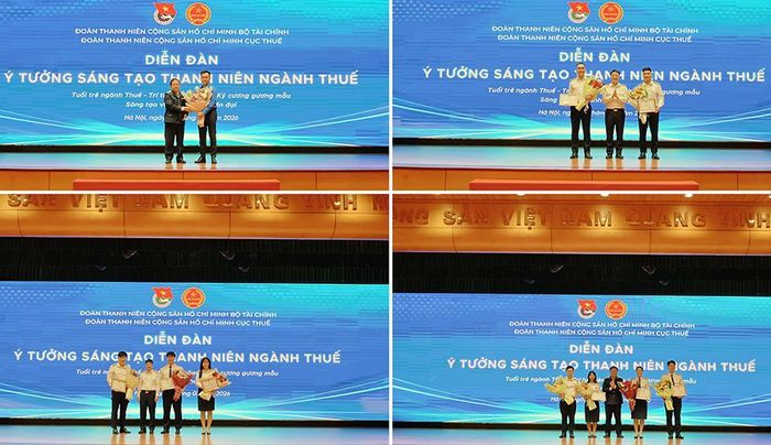 Đại diện các ý tưởng xuất sắc đón nhận giấy khen của lãnh đạo Cục Thuế. Ảnh: Phương Thảo