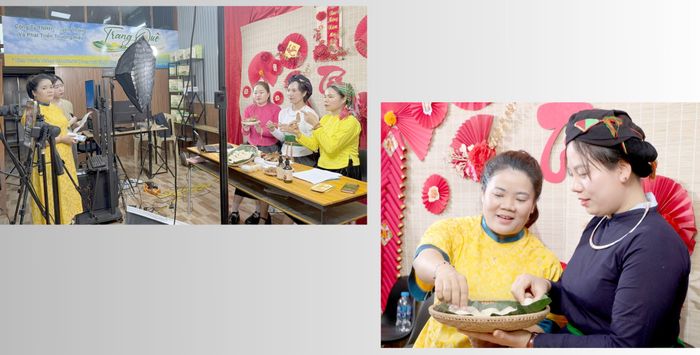 Chị Nguyễn Thị Thùy Trang (bên trái - ảnh dưới) trực tiếp điều hành “Chợ khởi nghiệp online”, từ xây dựng nội dung, tổ chức sản xuất đến điều phối các phiên livestream, hỗ trợ thành viên nâng cao kỹ năng bán hàng.