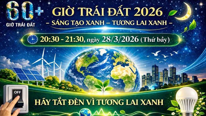 Giờ Trái Đất năm 2026 sẽ diễn ra từ 20h30 - 21h30 ngày 28/3.