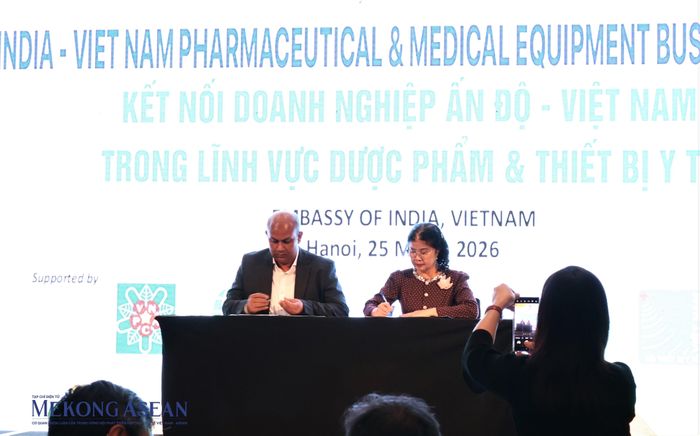 Lễ ký kết Biên bản ghi nhớ (MOU) giữa INCHAM và Hiệp hội Doanh nghiệp Dược Việt Nam (VNPCA). Ảnh: Thu Thảo/Mekong ASEAN.