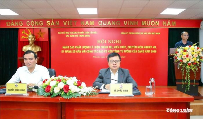 Chủ trì hội nghị gồm: Ông Lê Quốc Minh, Ủy viên Trung ương Đảng, Tổng biên tập Báo Nhân Dân, Phó Trưởng Ban Tuyên giáo và Dân vận Trung ương, Bí thư Đảng ủy - Chủ tịch Hội Nhà báo Việt Nam và ông Nguyễn Minh Chung, Ủy viên Ban Thường vụ, Trưởng ban Tuyên giáo và Dân vận, Phó Trưởng Ban Chỉ đạo 35 Đảng ủy Mặt trận Tổ quốc, các đoàn thể Trung ương.