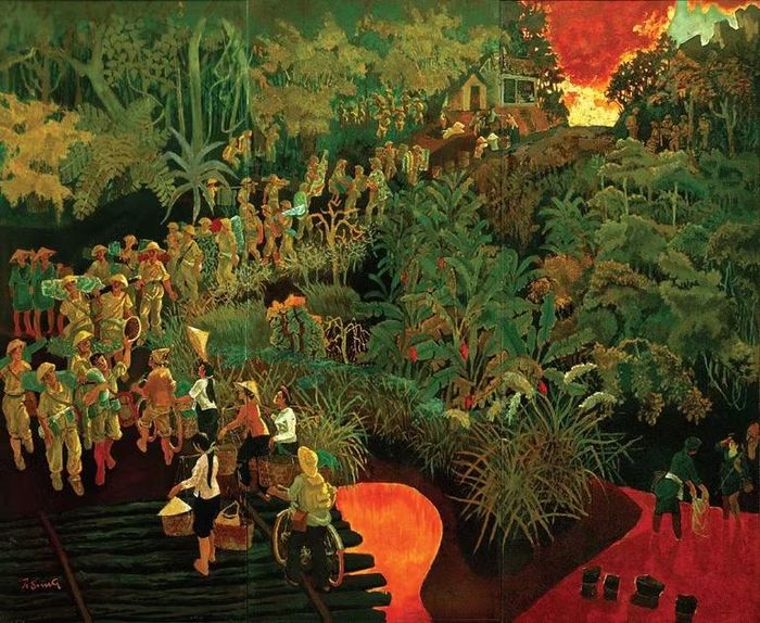 Tác phẩm Đèo Khế năm xưa, phiên bản năm 1997, sơn mài, 155x215cm. Nguồn ảnh: Gia đình họa sĩ