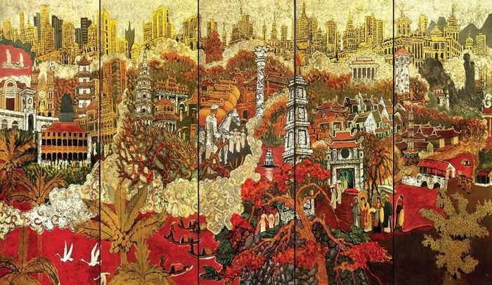 Tác phẩm Tổ quốc tôi, sơn mài, 120x275cm, năm 1998. Nguồn ảnh: Gia đình họa sĩ