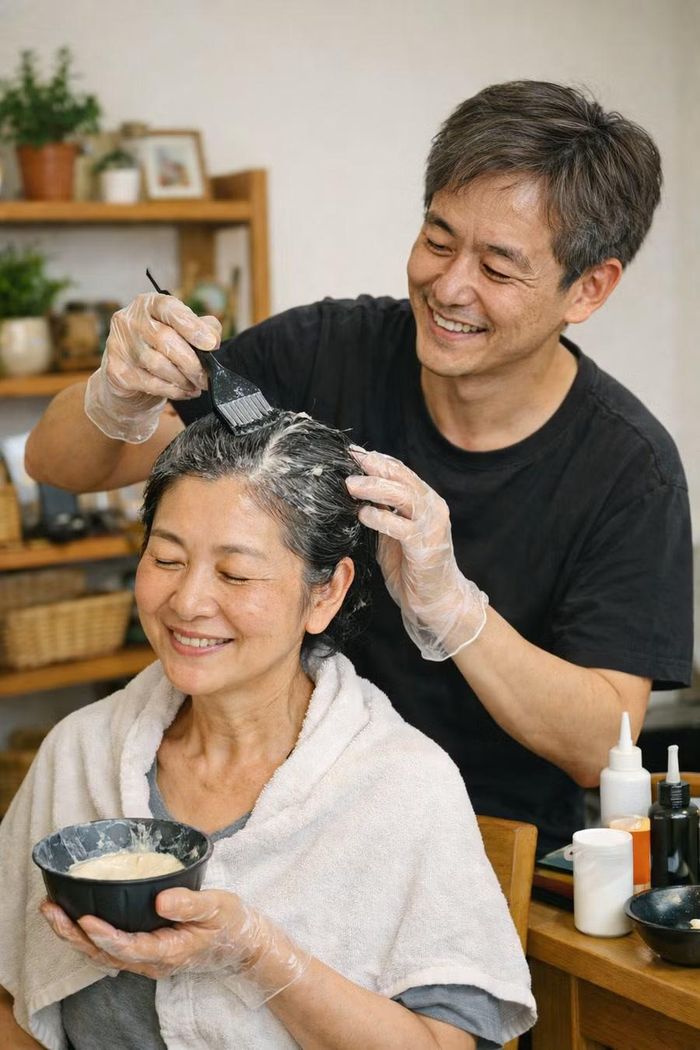 'Nhuộm tóc' không phải để mẹ trẻ lại, mà để che đi những dấu vết của giông gió dù chỉ là trong khoảnh khắc. Ảnh minh họa từ AI,