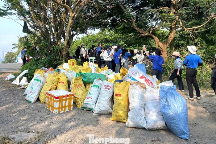 Những túi rác tập kết sau một vài giờ các tình nguyện viên dọn dẹp.