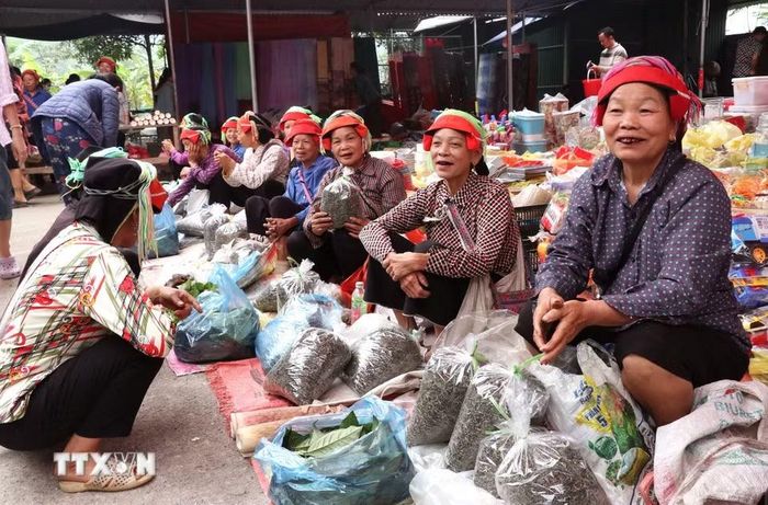 Tại những dãy bán sản vật đồng quê không khí luôn vui tươi và nhộn nhịp và mang đậm hồn quê. (Ảnh: Đức Thọ/TTXVN)
