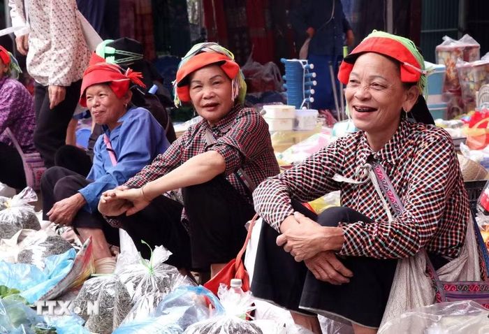 Tại những dãy bán sản vật đồng quê không khí luôn vui tươi và nhộn nhịp và mang đậm hồn quê. (Ảnh: Đức Thọ/ TTXVN)