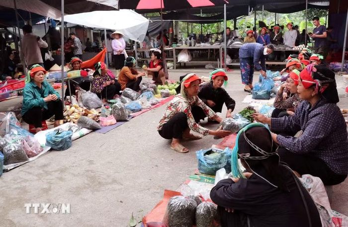 Vào chủ nhật hàng tuần, chợ phiên Phương Độ (Hà Giang 1, Tuyên Quang) lại nhộn nhịp và mang đậm hồn quê. (Ảnh: Đức Thọ/TTXVN)