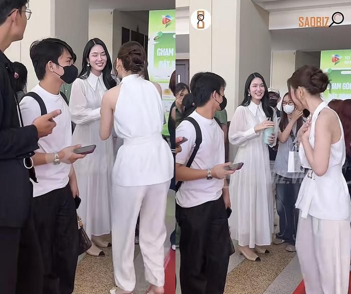 Á hậu Cẩm Ly thân thiện chào Phương Anh khi ra về. (Ảnh chụp màn hình từ TikTok 8Saobiz)