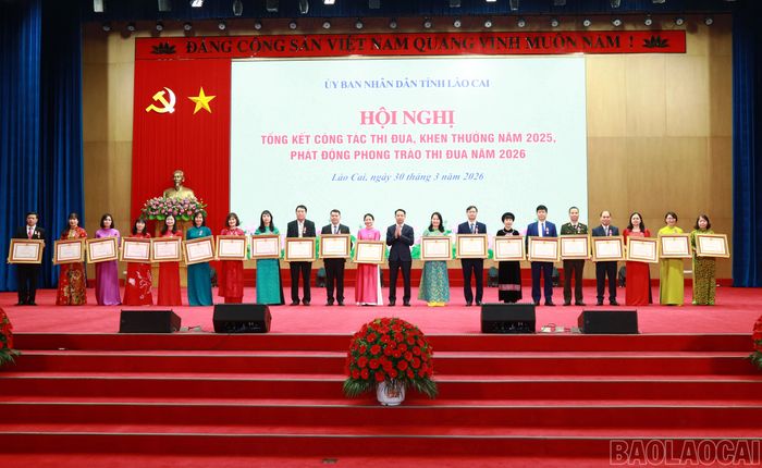Thừa ủy quyền của Chủ tịch nước, Phó Chủ tịch Thường trực HĐND tỉnh Vũ Quỳnh Khánh trao Huân chương Lao động hạng Ba cho các cá nhân.