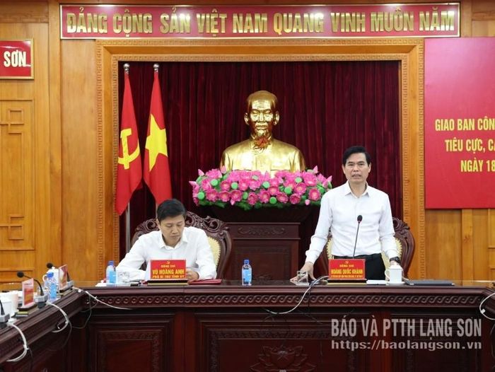Đồng chí Hoàng Quốc Khánh, Ủy viên Trung ương Đảng, Bí thư Tỉnh ủy, Trưởng Ban Chỉ đạo PCTNLPTC tỉnh phát biểu kết luận hội nghị