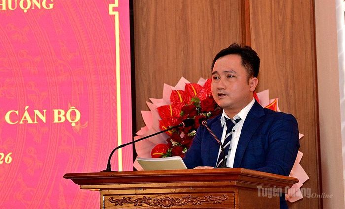 Đồng chí Đặng Kim Tiến phát biểu nhận nhiệm vụ mới.